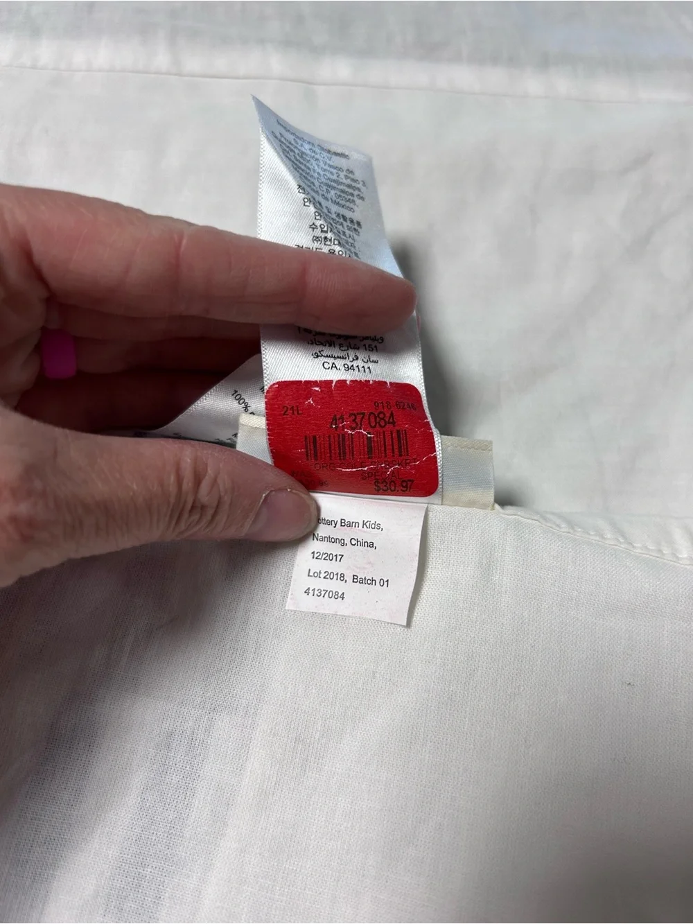 Pottery Barn Cole Crib Skirt Stripes Red White Blue Gray Nursery Organic Cotton